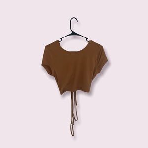 brown tied back crop top